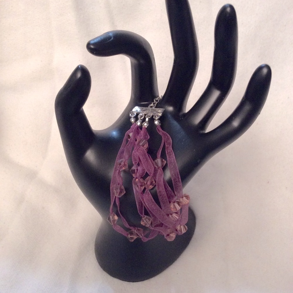 Magenta Ribbon & Bead Bracelet